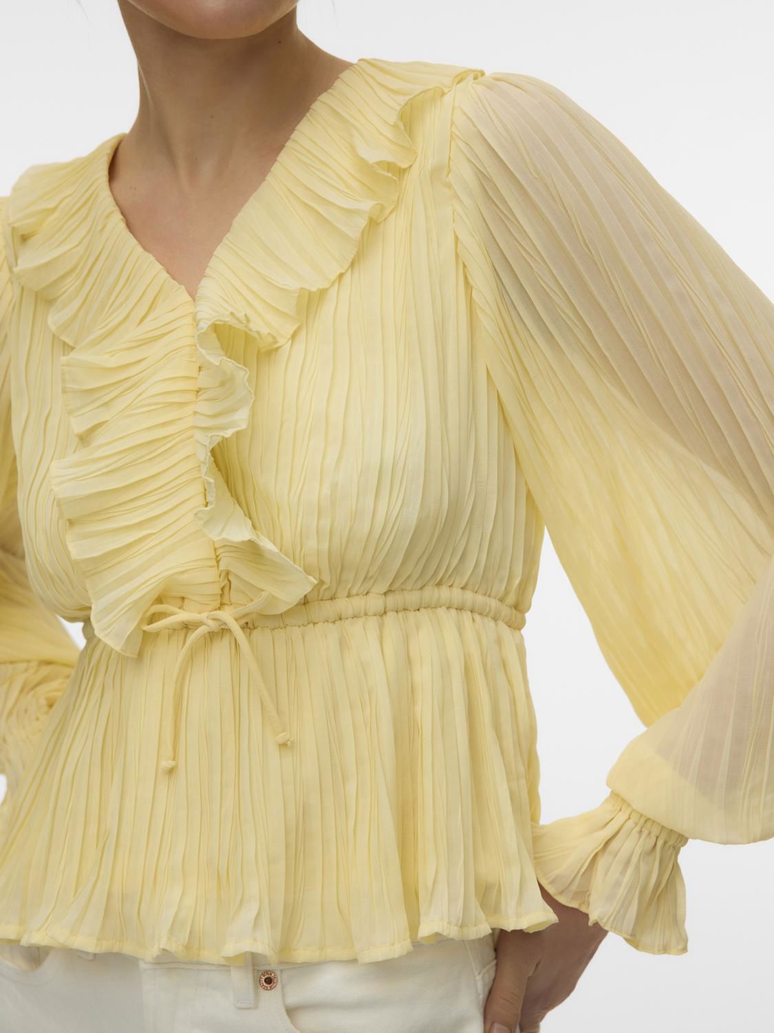 Vmdora L/s Frill Pleat Top Wvn Noos Gul