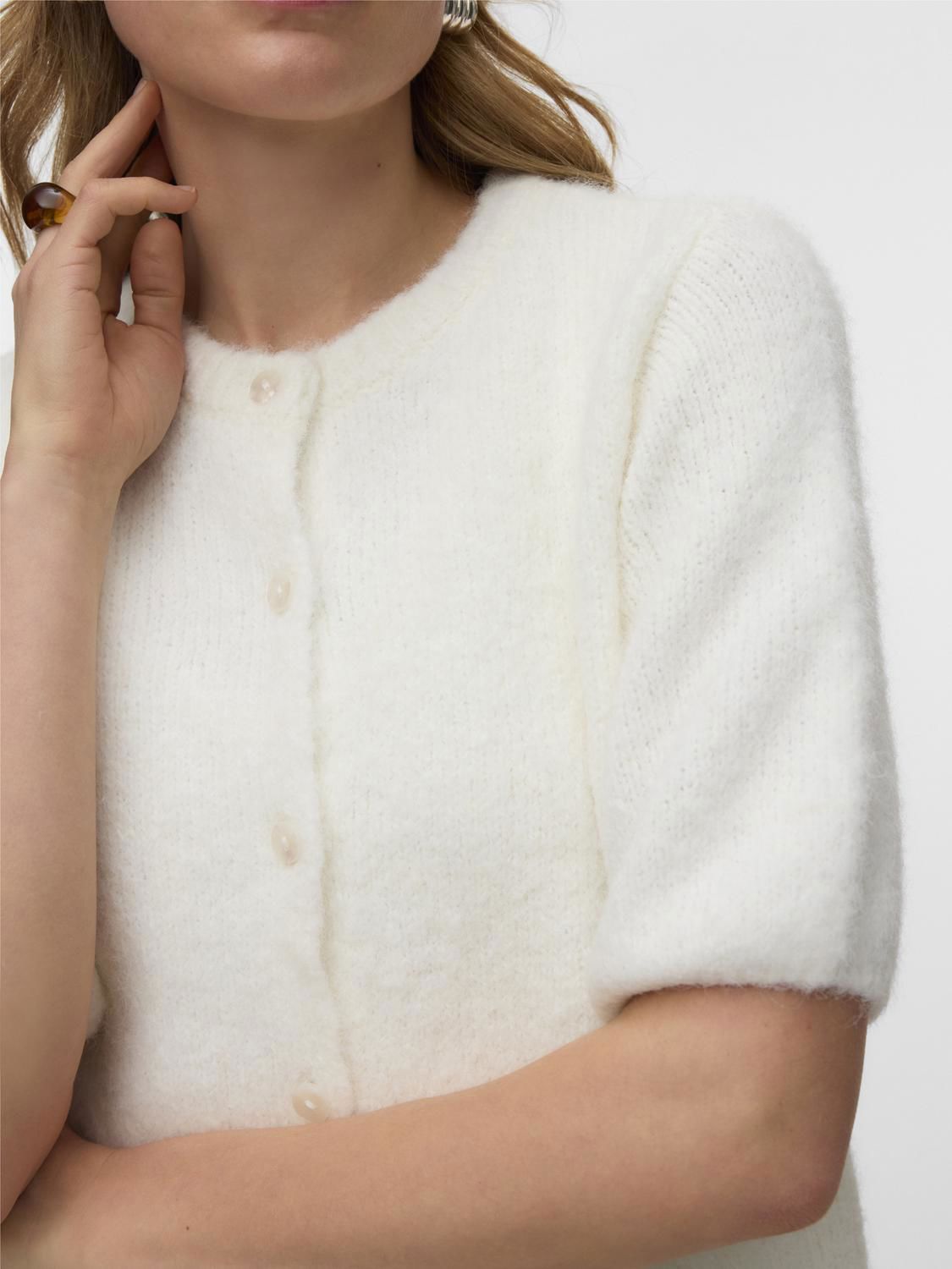 Vmkara 2/4 O-Neck Button Cardigan Exp Hvit