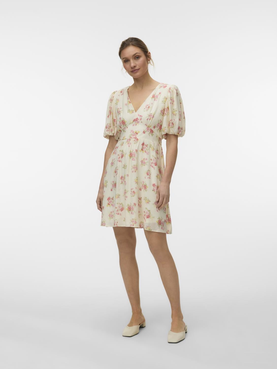 Vmbella 2/4 V-Neck Short Dress Wvn Rosa