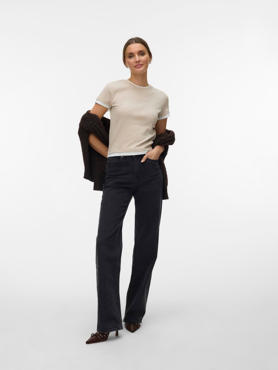 Vmkendall Ss O-Neck Top Jrs Beige