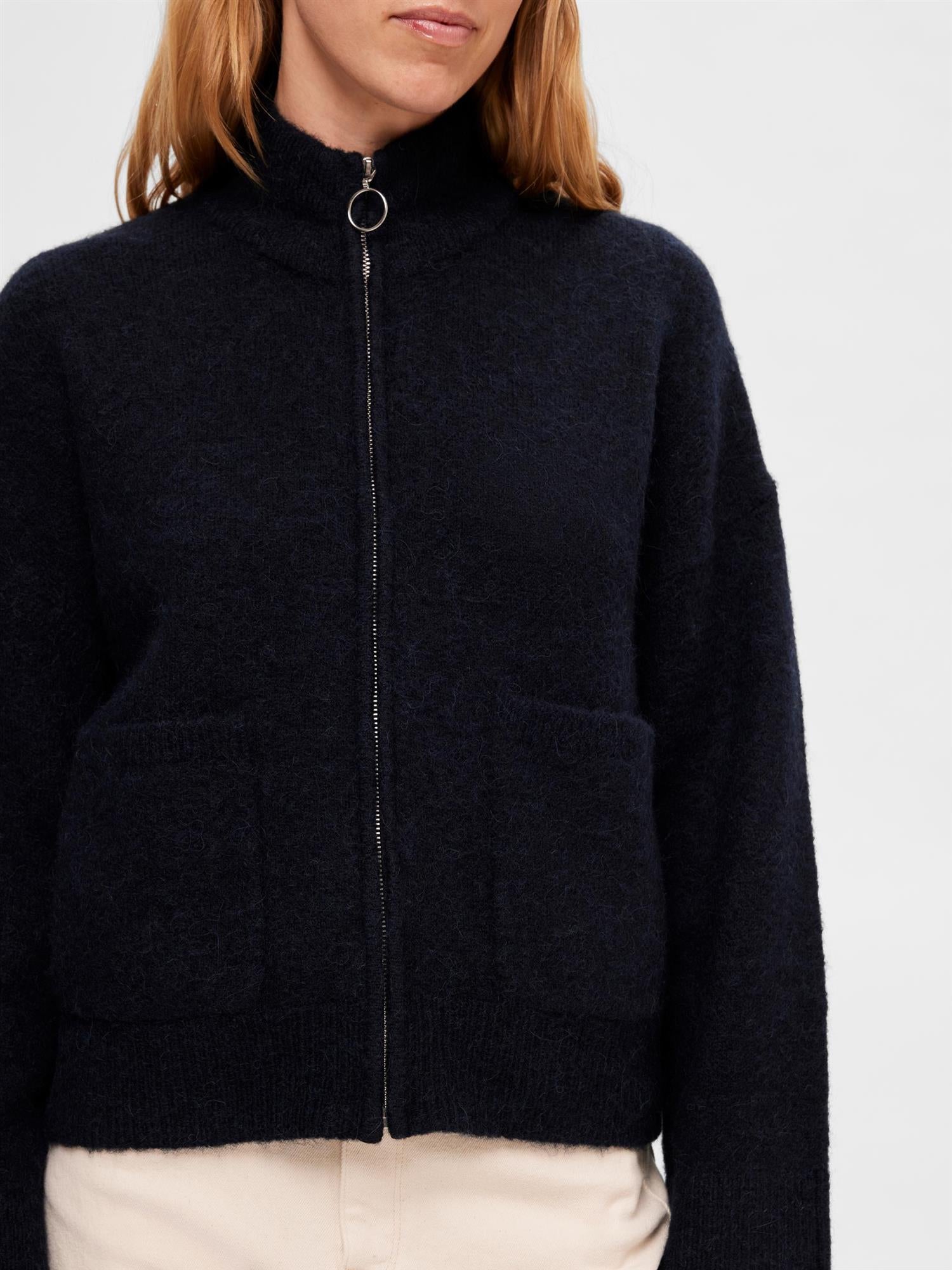 SLFSIA RAS LS KNIT ZIPPER CARDIGAN Mørkeblå