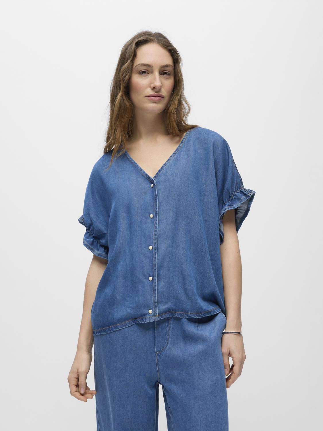 Objframe 2/4 V-Neck Re Top Noos Blå