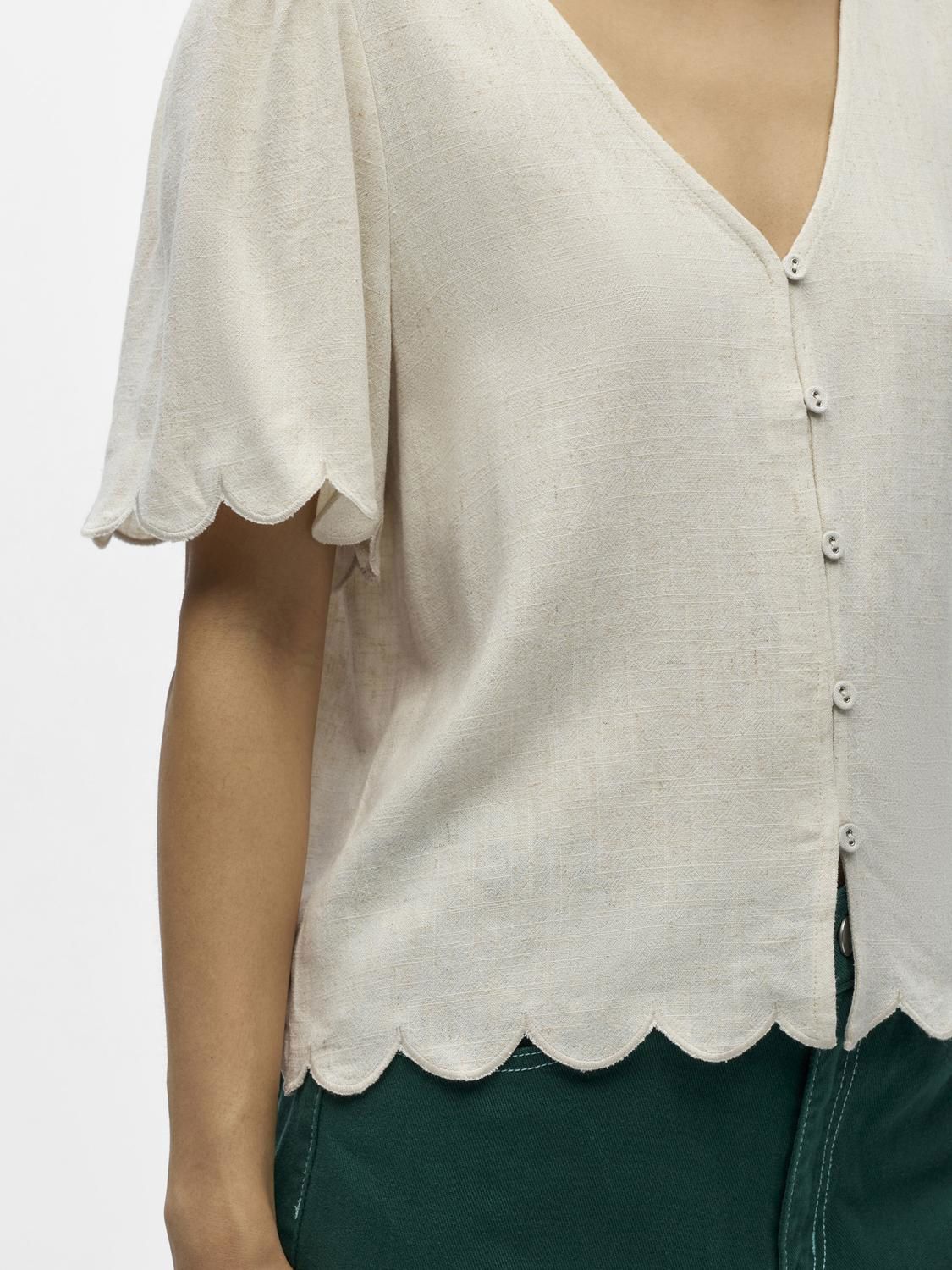 Objsanne 2/4 Lo V-Neck Top Noos Beige