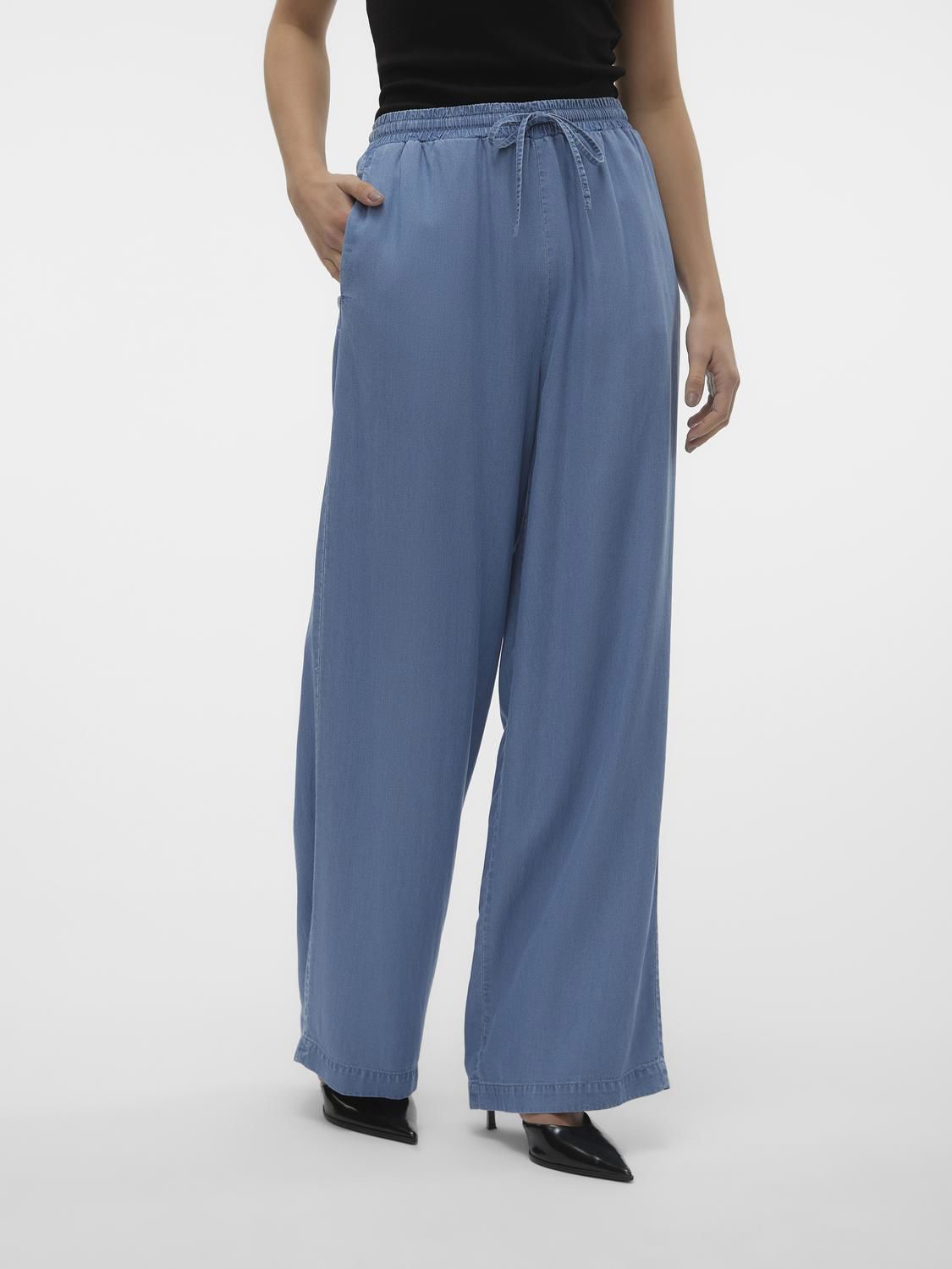 Vmbree Hw Long Loose Tencel Pants Ga Blå