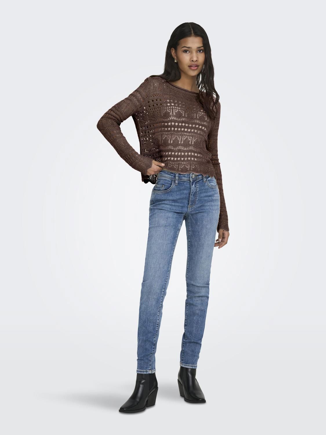Jdysun Lay L/s Boatneck Pullov. Knt Noos Brun