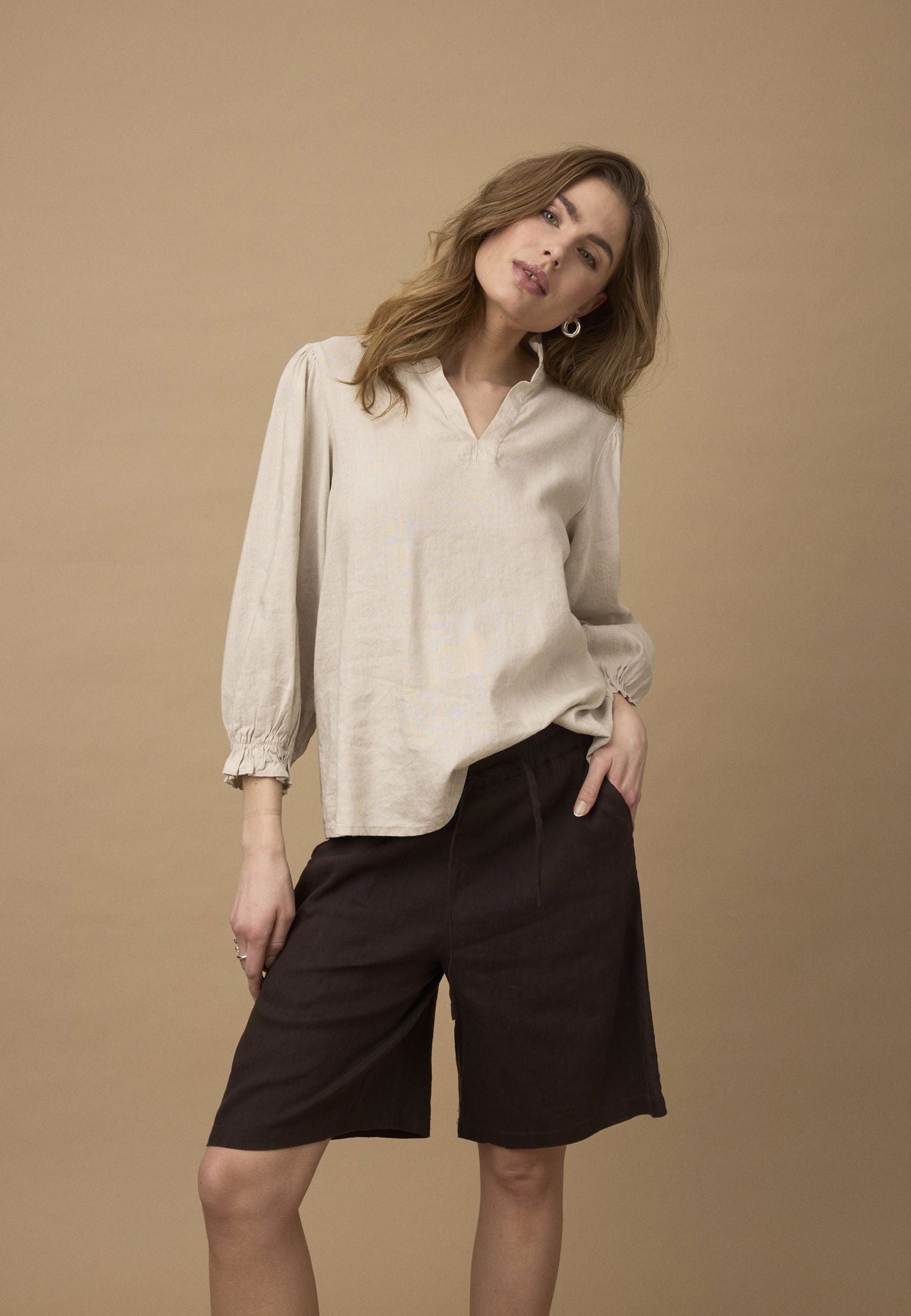 Pzluca Frill Blouse Beige