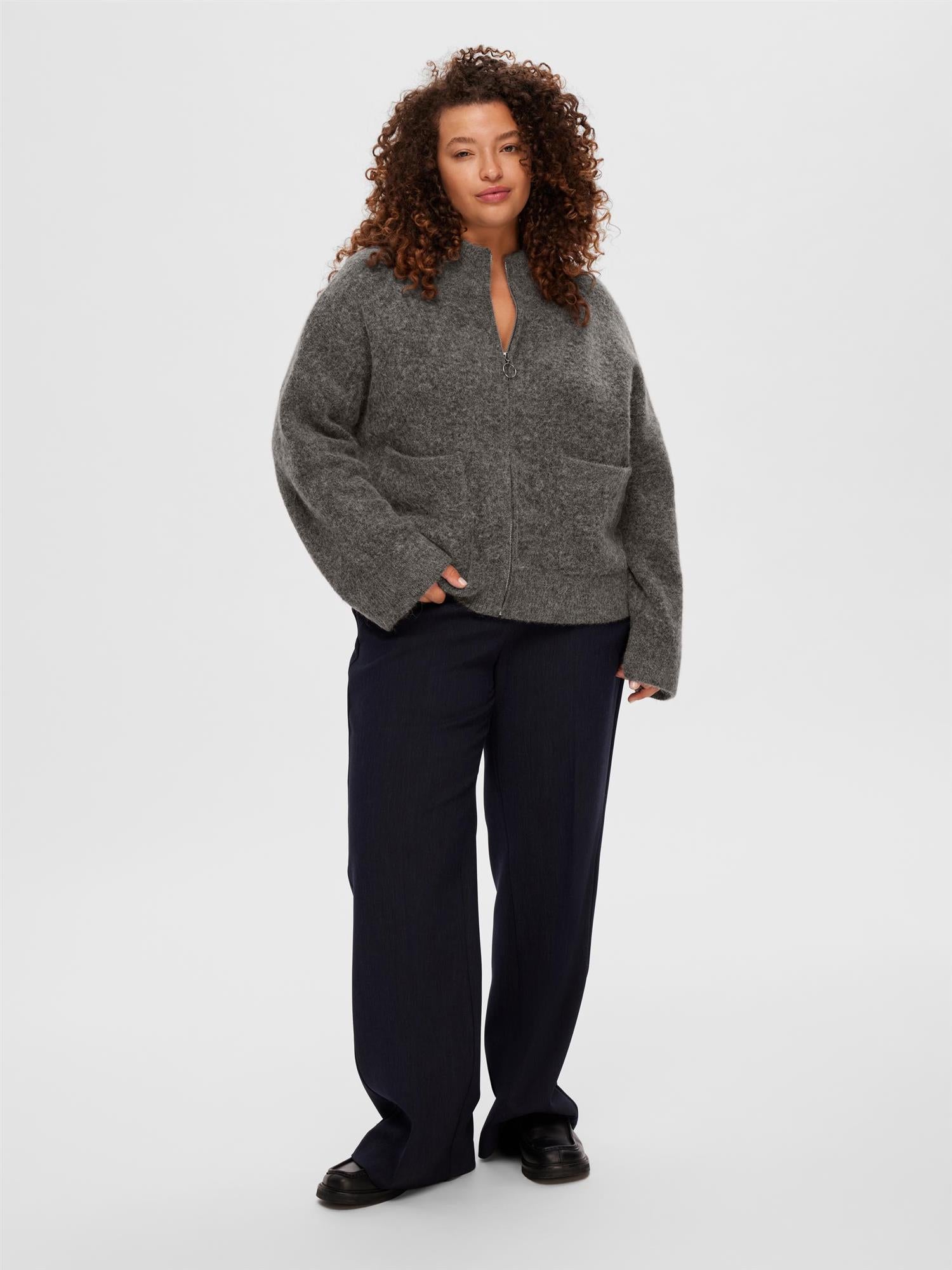 SLFSIA RAS LS KNIT ZIPPER CARDIGAN Grå