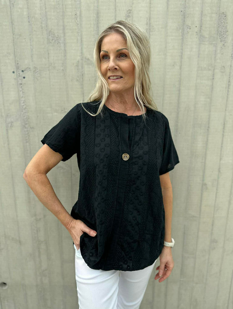 LINDA TOPP M/KNAPP Svart