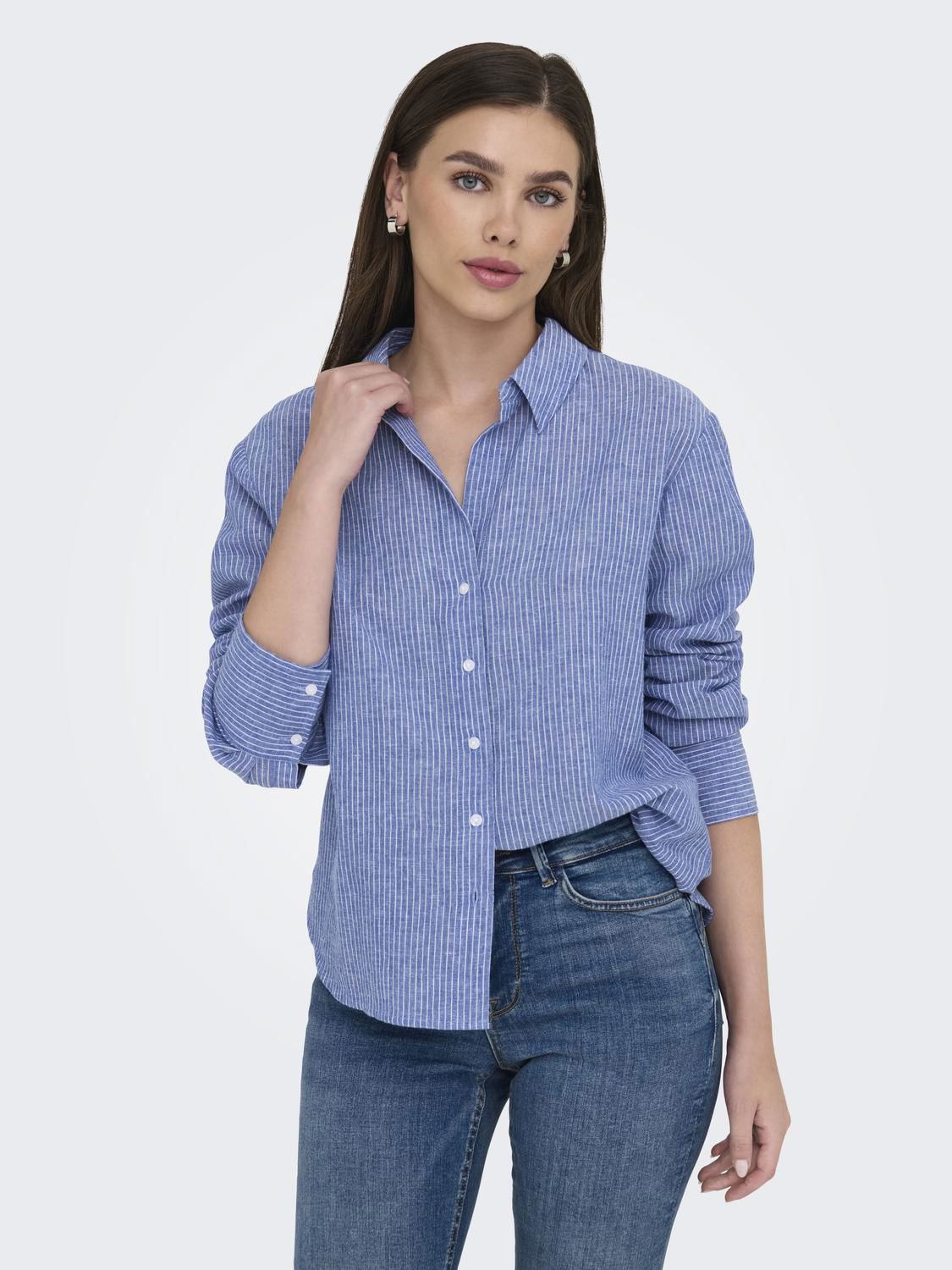 Jdymila L/s Loose Linen Shirt Wvn Dia Blå