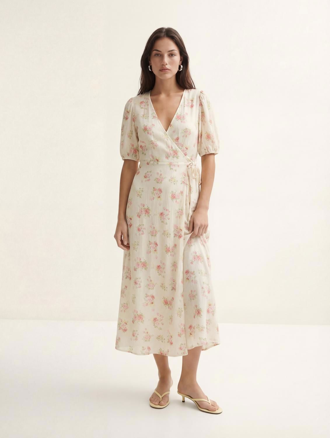 Vmbella 2/4 V-Neck Wrap 7/8 Dress Wvn Beige