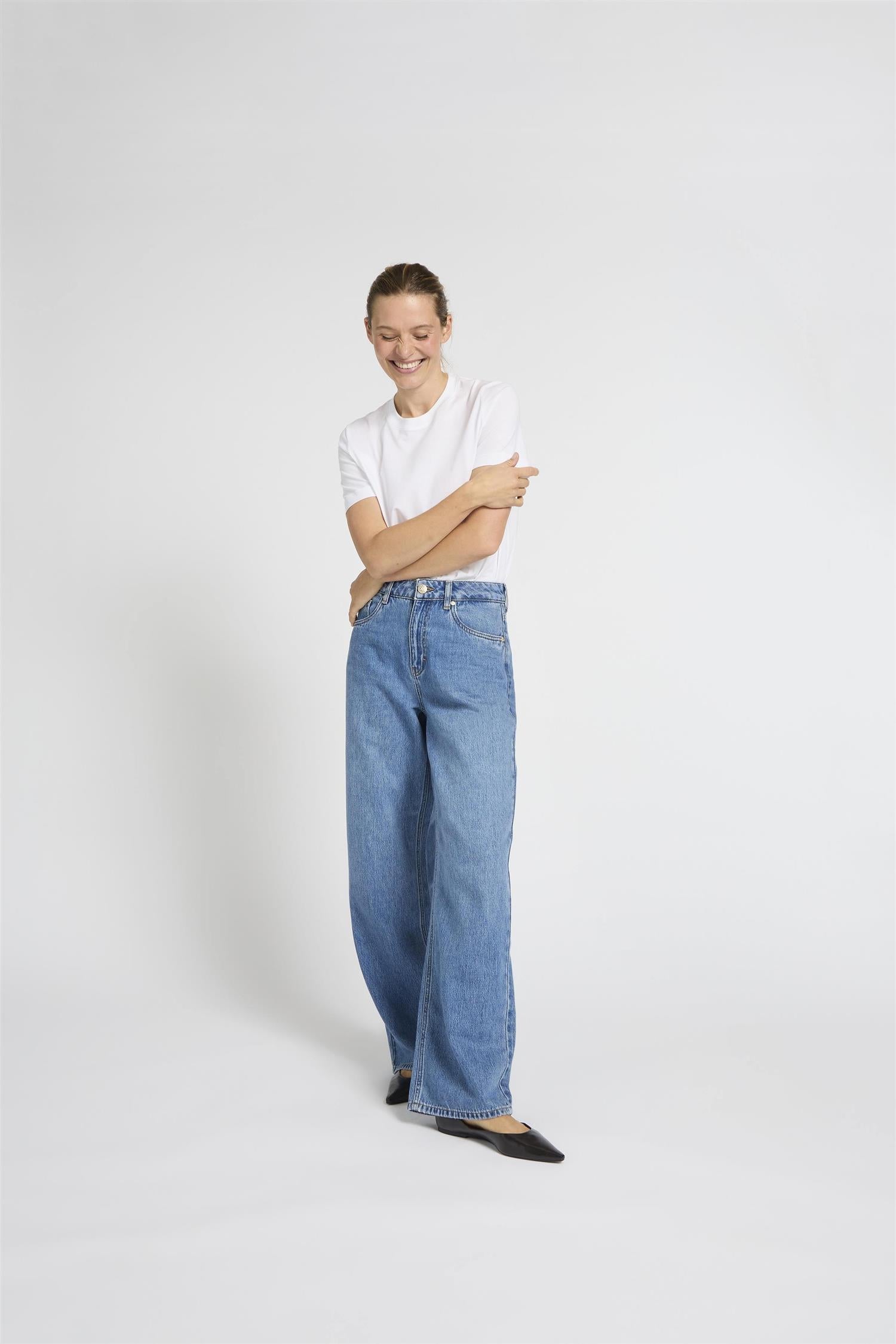 Pzapril Uhw Jeans Wide Leg Blå