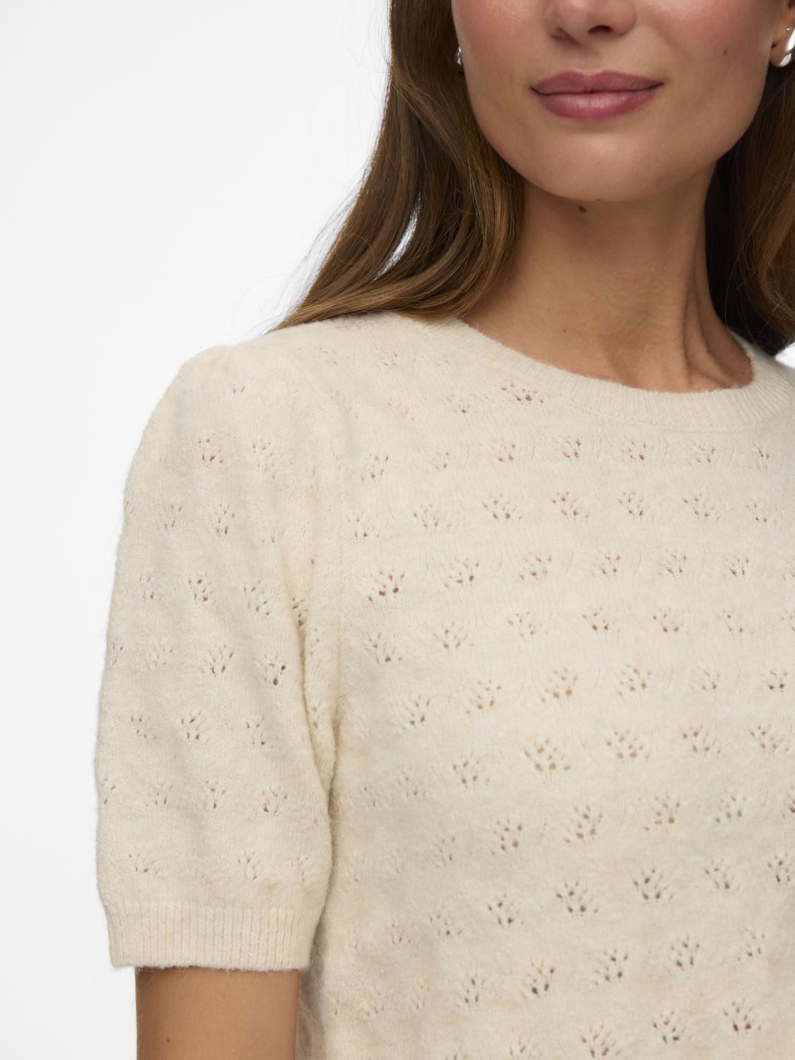 Vmdoffy Stitch 2/4 O-Neck Pullover Noos Beige
