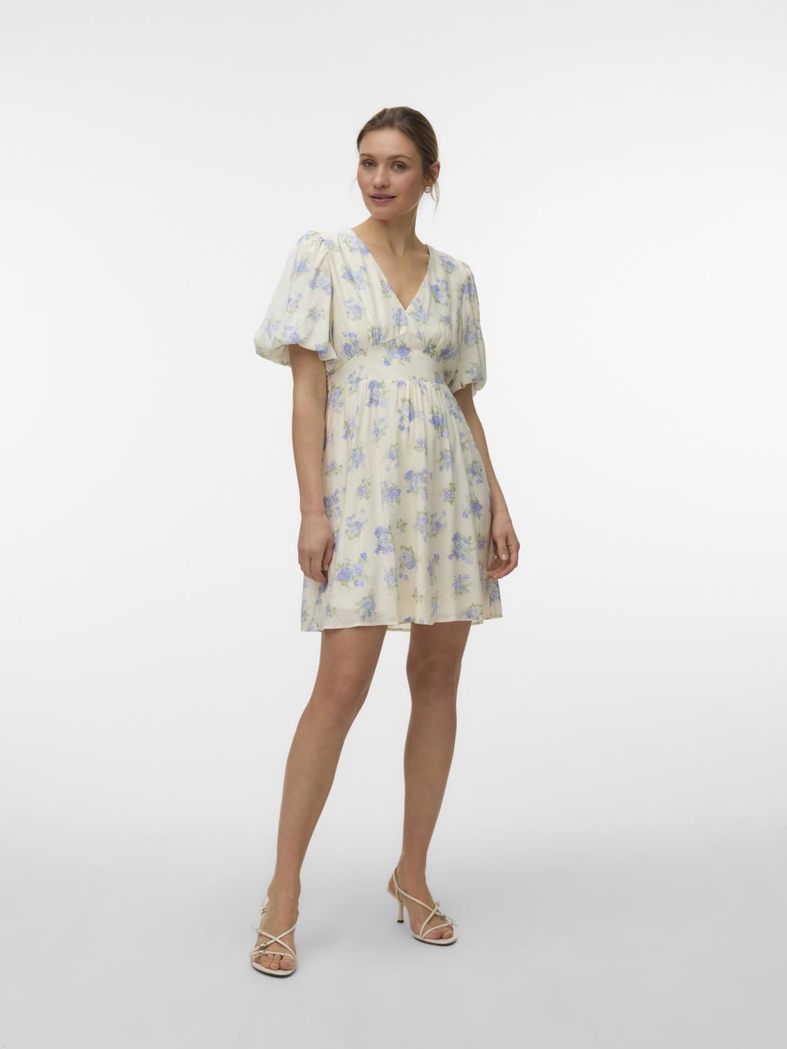 Vmbella 2/4 V-Neck Short Dress Wvn Blå