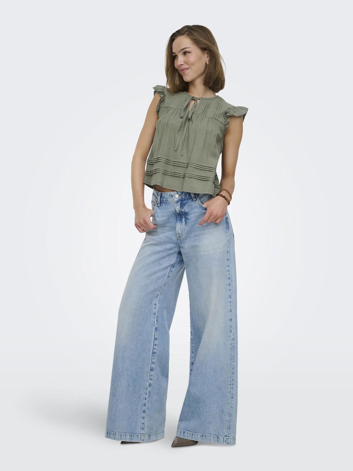 Onlaris Life Sl Tie Neck Top Wvn Cc Grønn
