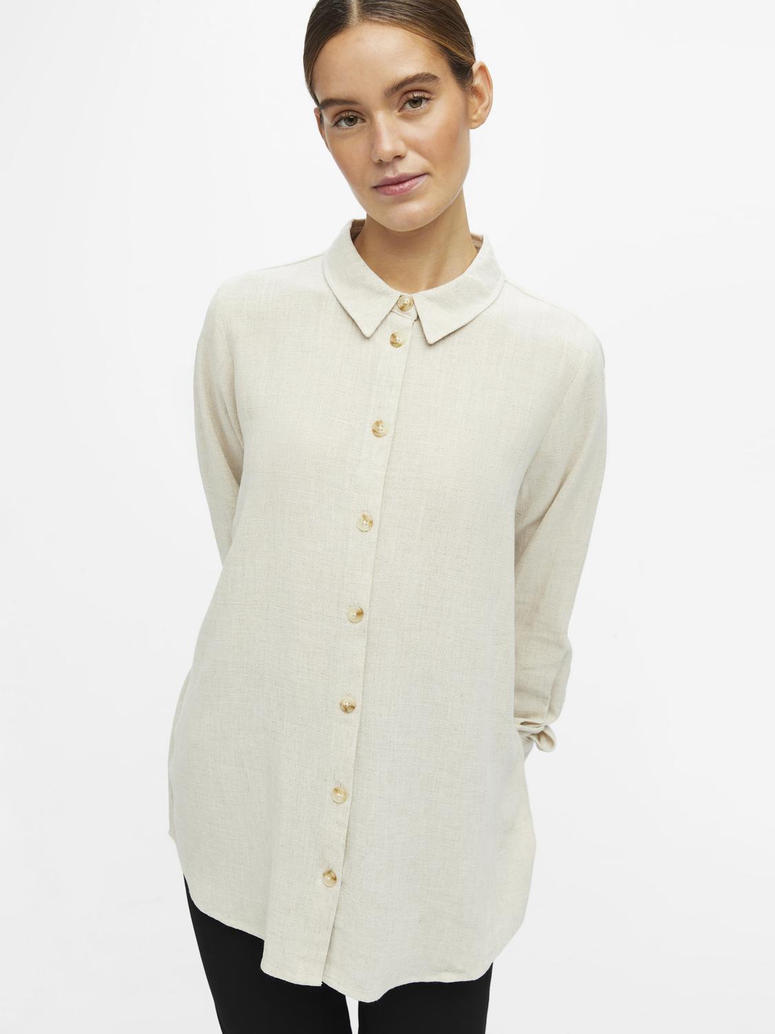 OBJSANNE L/S SHIRT NOOS lin Beige