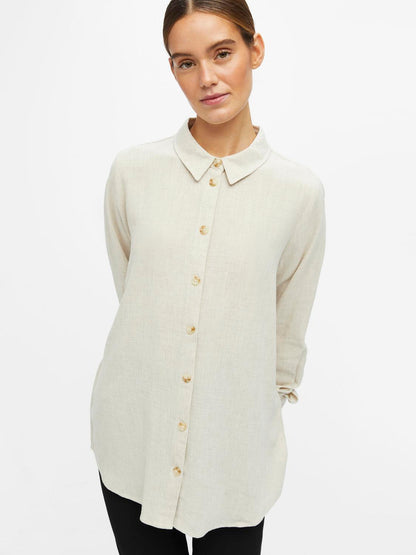 OBJSANNE L/S SHIRT NOOS lin Beige