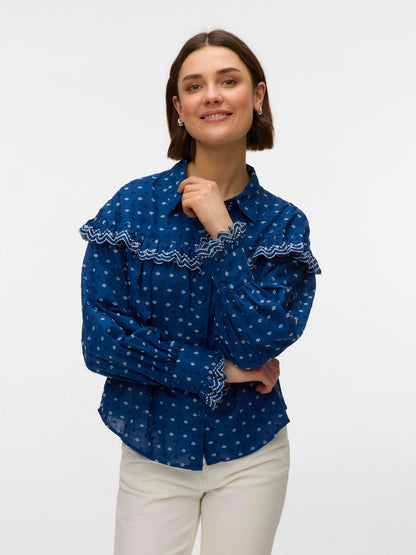 Vmclarence Ls Shirt Wvn Blå