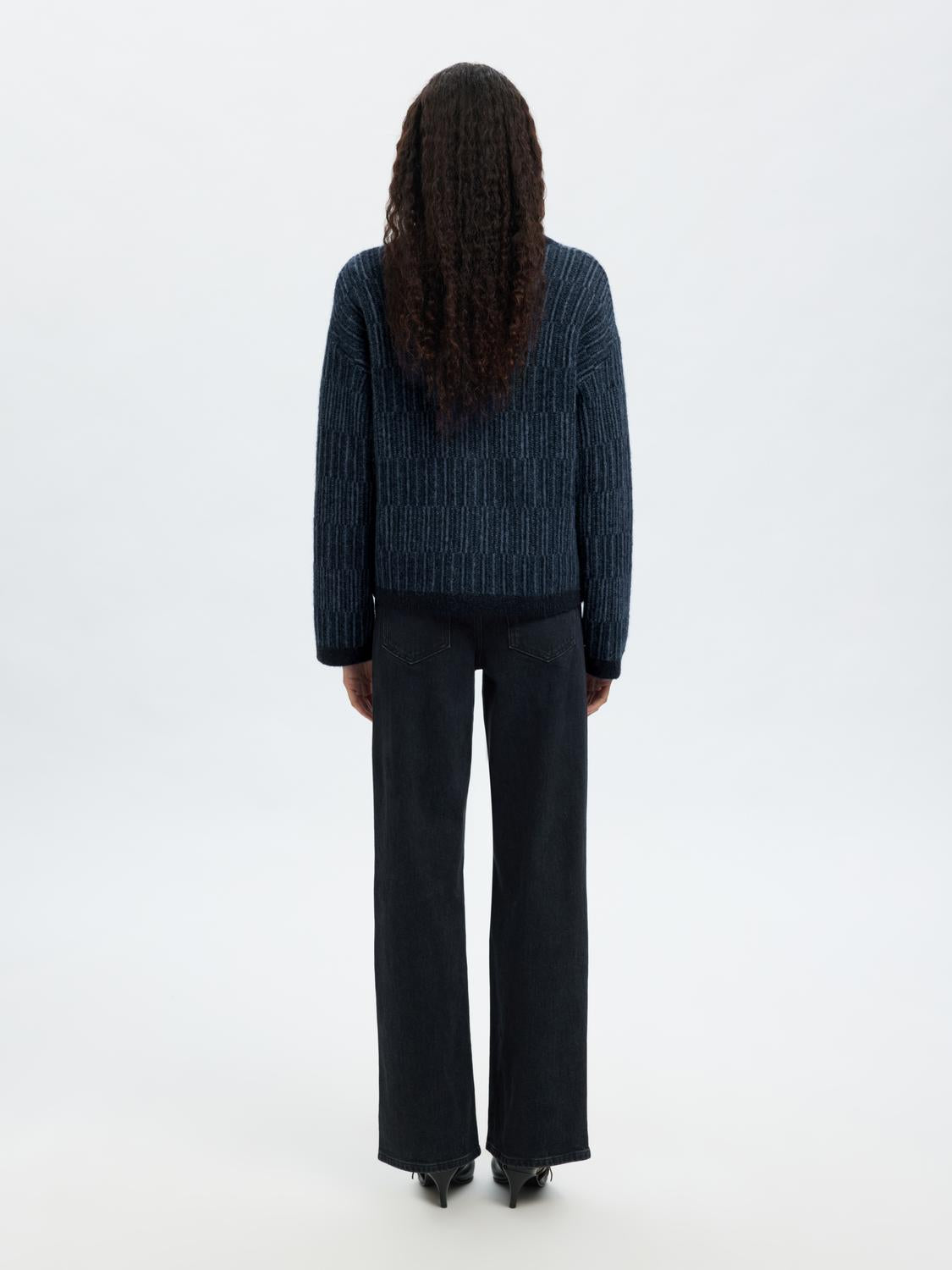 Slfalva Ls Knit Stripe O-Neck Blå