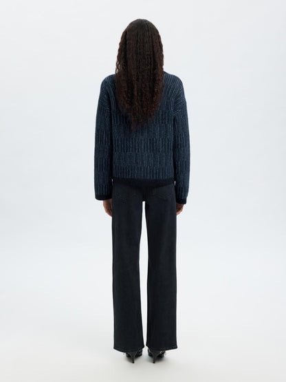 Slfalva Ls Knit Stripe O-Neck Blå