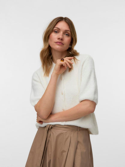 Vmkara 2/4 O-Neck Button Cardigan Exp Hvit