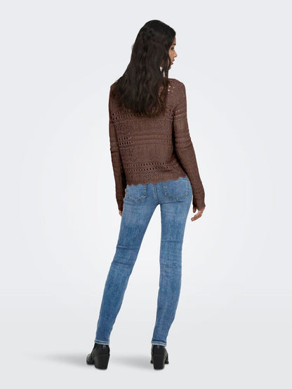 Jdysun Lay L/s Boatneck Pullov. Knt Noos Brun