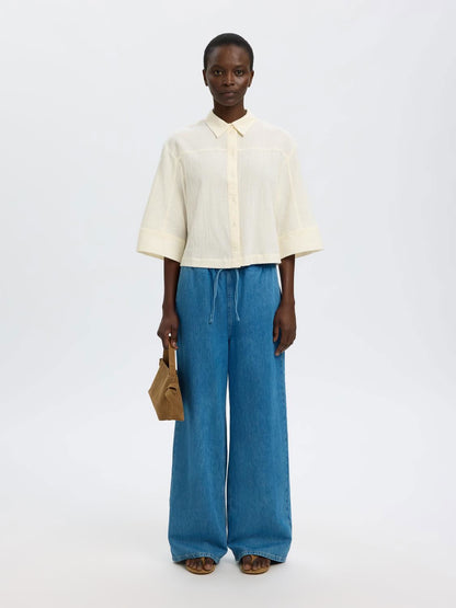 Slffinnie Relaxed 3/4 Sun Shirt B Hvit