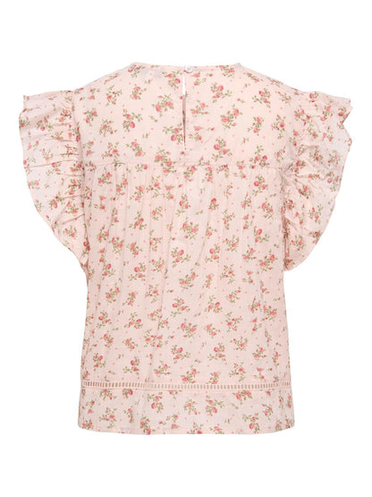 Onlasha Sl Frill O-Neck Top Ex Wvn Rosa