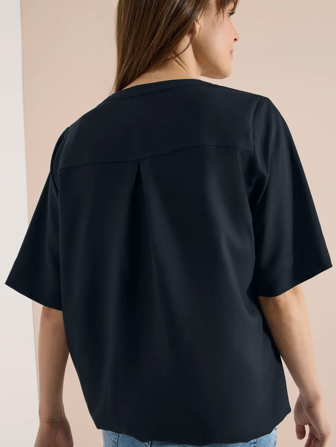 SOLID SPLITNECK BLOUSE NOS Marine