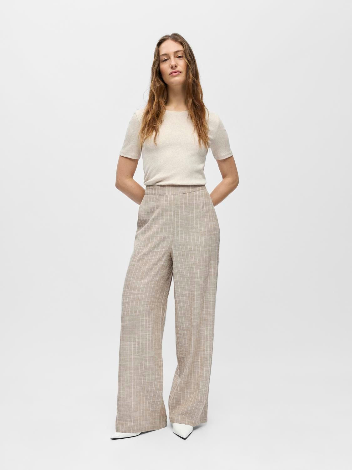Objpaula Yui Hw Wide Pants 144 Beige
