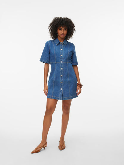 Vmdaisy 2/4 Short Denim Dress Noos Blå