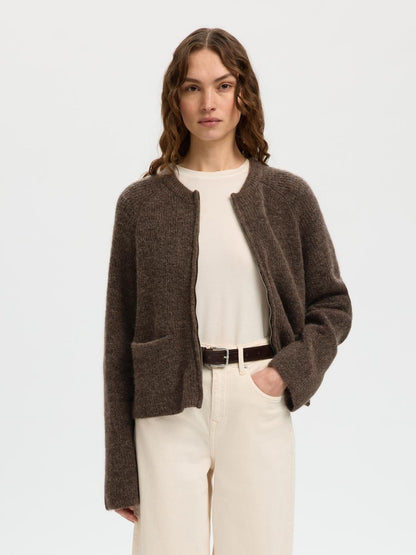 Slfsia Ras Ls Knit Short Cardigan Brun