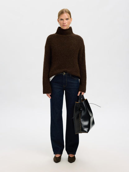 Slfgabriella Ls Knit High Neck Noos Mørkebrun