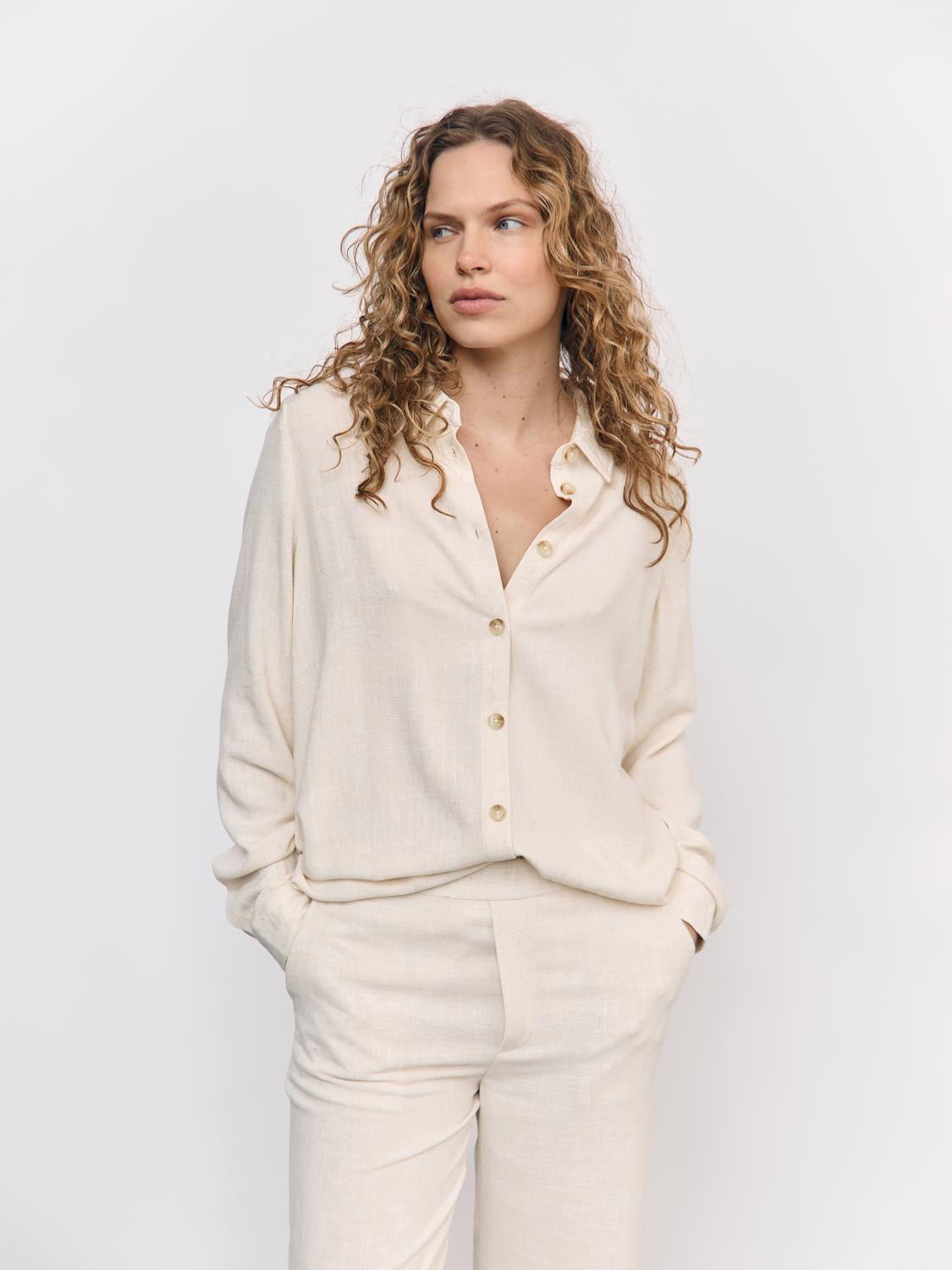 OBJSANNE L/S SHIRT NOOS lin Beige