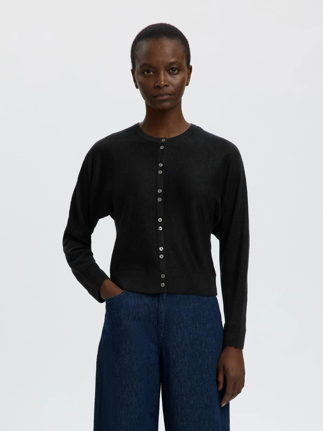 Slfjane Linen Ls Bat Knit Cardigan Sort