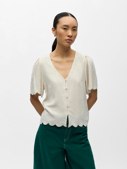 Objsanne 2/4 Lo V-Neck Top Noos Beige