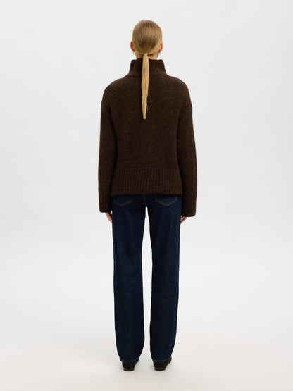 Slfgabriella Ls Knit High Neck Noos Mørkebrun
