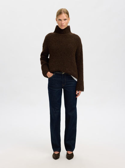 Slfgabriella Ls Knit High Neck Noos Mørkebrun