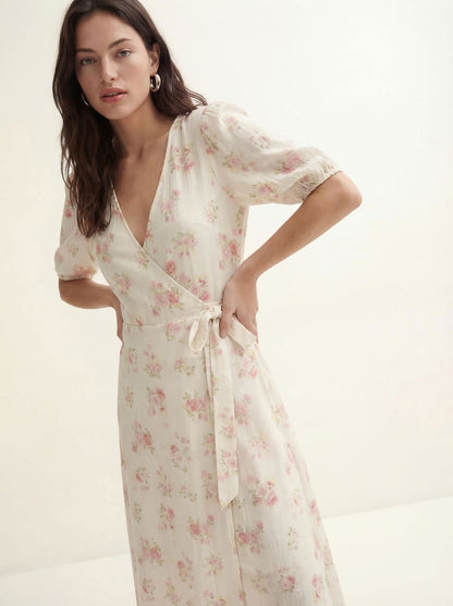Vmbella 2/4 V-Neck Wrap 7/8 Dress Wvn Beige