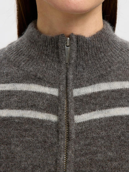 Slflulu Ls Knit Half Zip Noos Mellomgrå