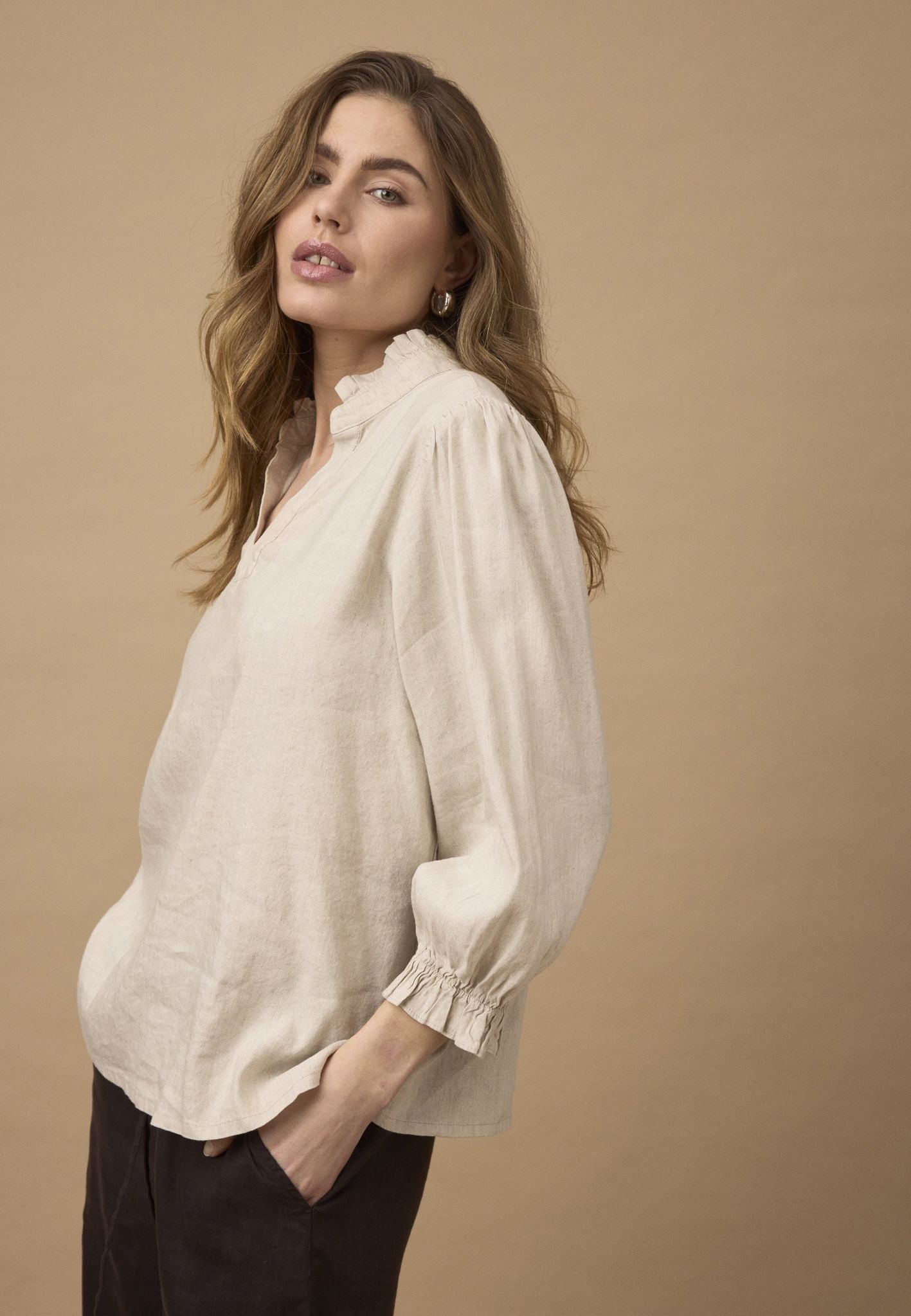 Pzluca Frill Blouse Beige