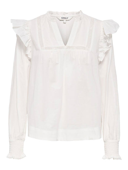 Onlidris Ls Frill Tape Top Noos Wvn Hvit