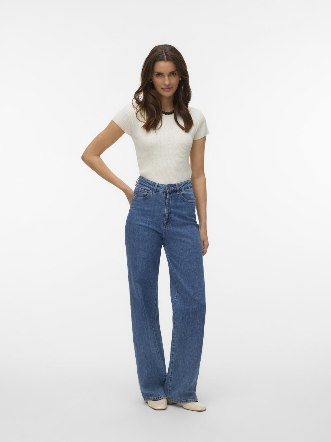 Vmsilje C/s O-Neck Pointelle Pull Noos Hvit