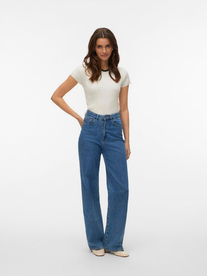 Vmsilje C/s O-Neck Pointelle Pull Noos Hvit
