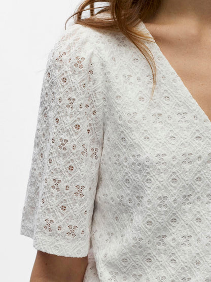 Objlaila 2/4 Re V-Neck Top Div Hvit