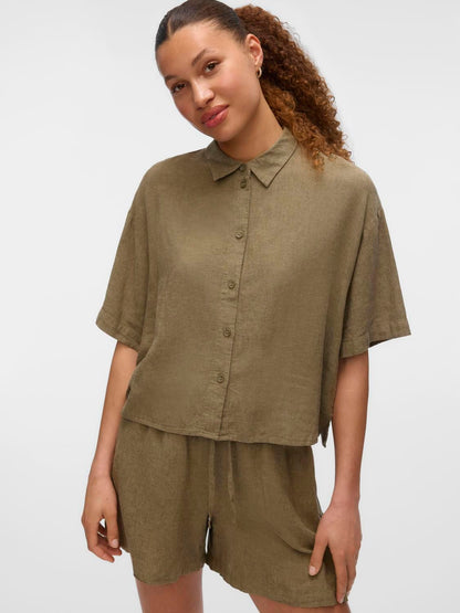Vmlinn 2/4 Short Shirt Wvn Noos Grønn