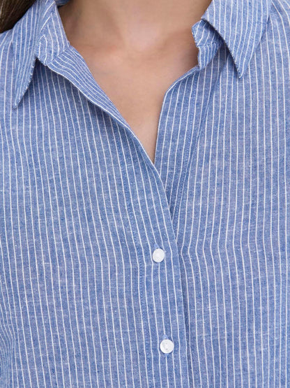 Jdymila L/s Loose Linen Shirt Wvn Dia Blå
