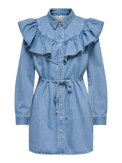Onlindigo Ls Frill Dnm Dress Cs Blå