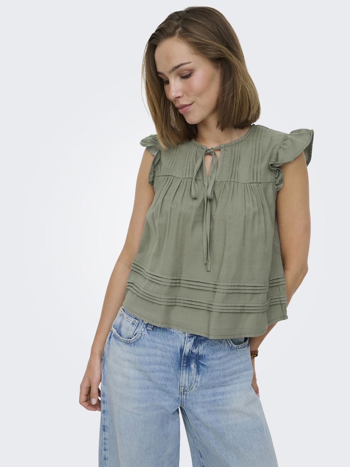 Onlaris Life Sl Tie Neck Top Wvn Cc Grønn