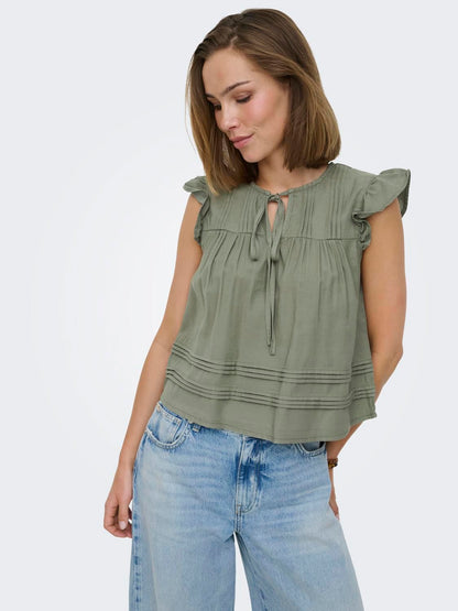 Onlaris Life Sl Tie Neck Top Wvn Cc Grønn