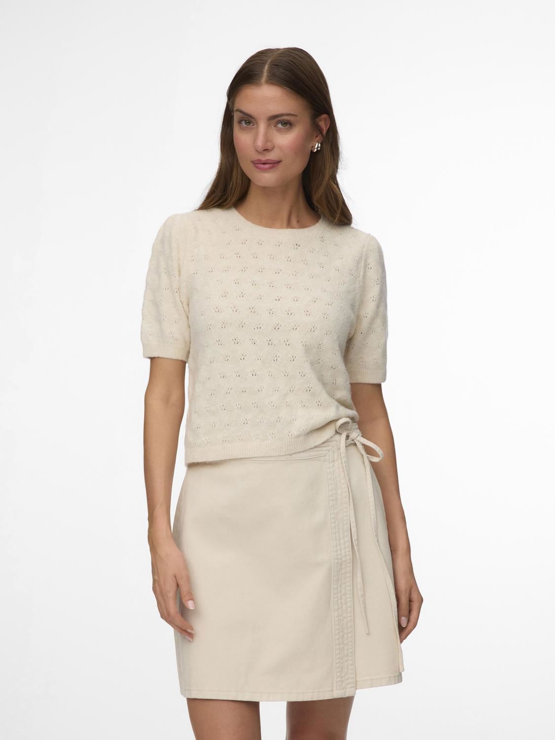 Vmdoffy Stitch 2/4 O-Neck Pullover Noos Beige